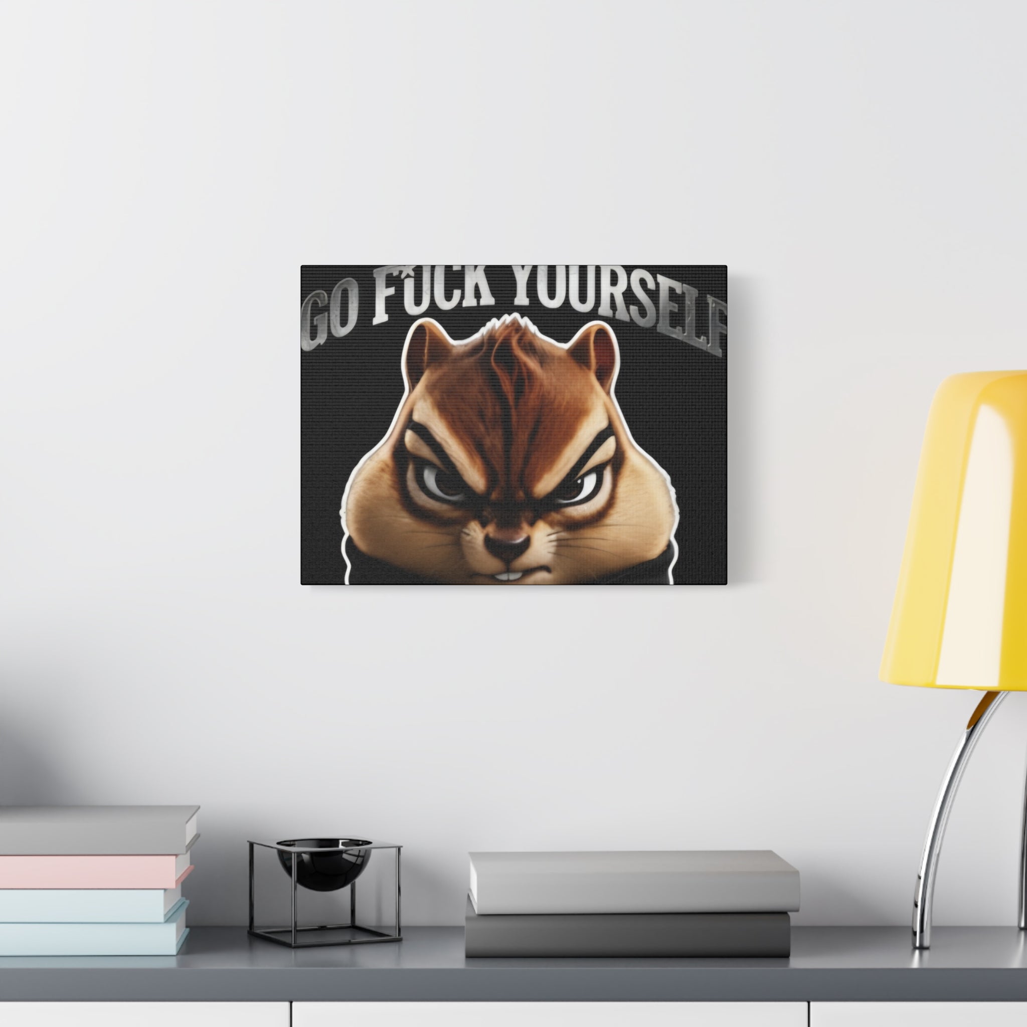Edgy Chipmunk Canvas Print – "Go Fuck Yourself" Statement Wall Art
