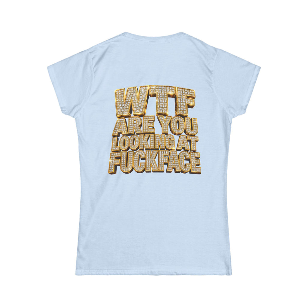 Women's Tee — 'Midgaf' Cartoon Front & Bold 'WTF Are You Looking At, Fuckface' Back