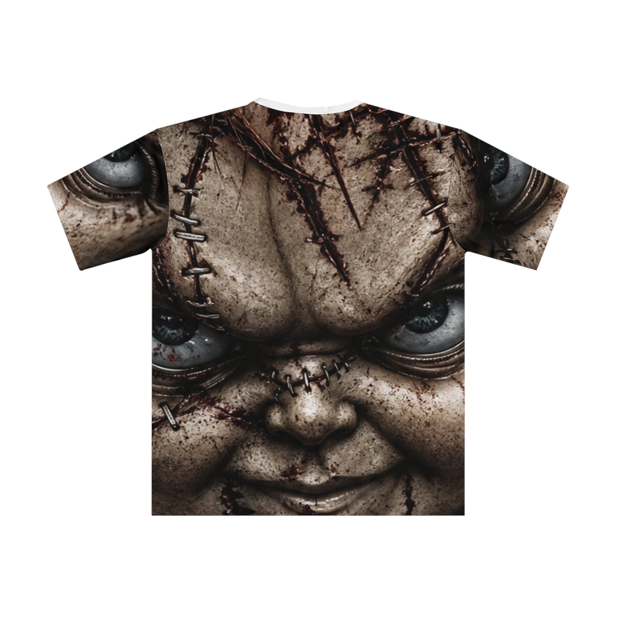 Men's Graphic T-Shirt — 'Mr. Dead' Creepy Doll Face All-Over Print - mrdgaf.shop