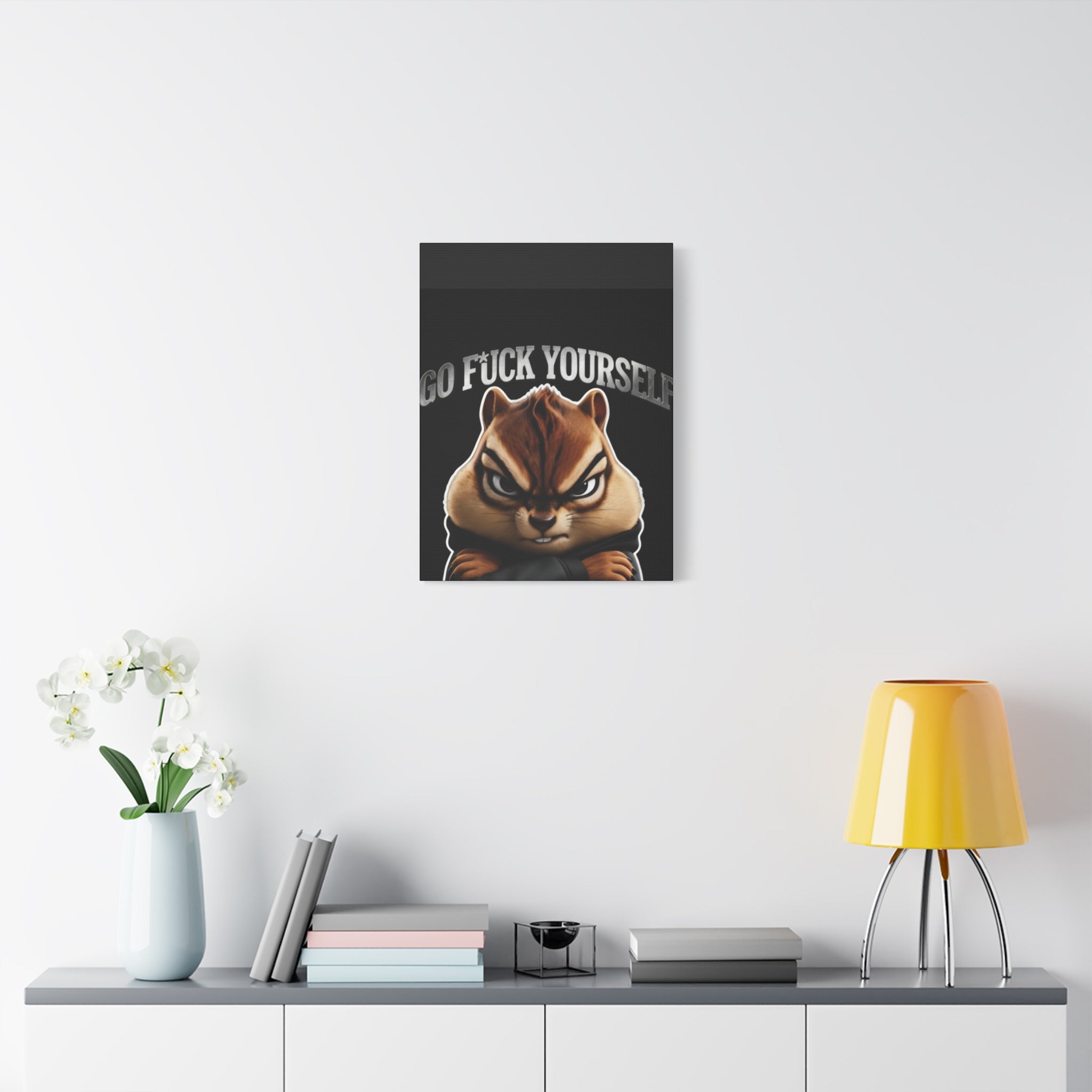 Edgy Chipmunk Canvas Print – "Go Fuck Yourself" Statement Wall Art