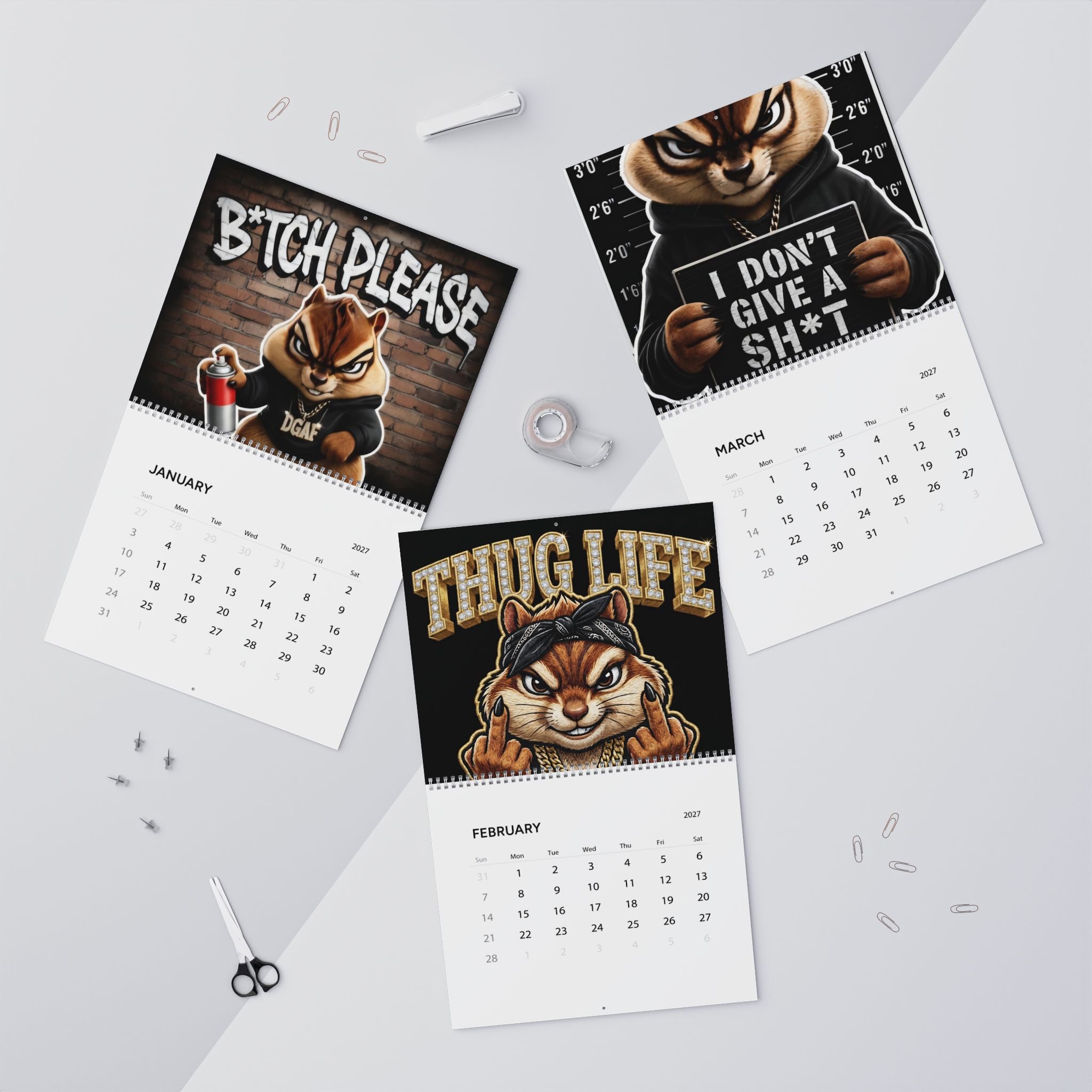 Wall Calendar 2027 — Bold Adult Humor Calendar ("Bitch Please" & "Go Get Fucked") - mrdgaf.shop