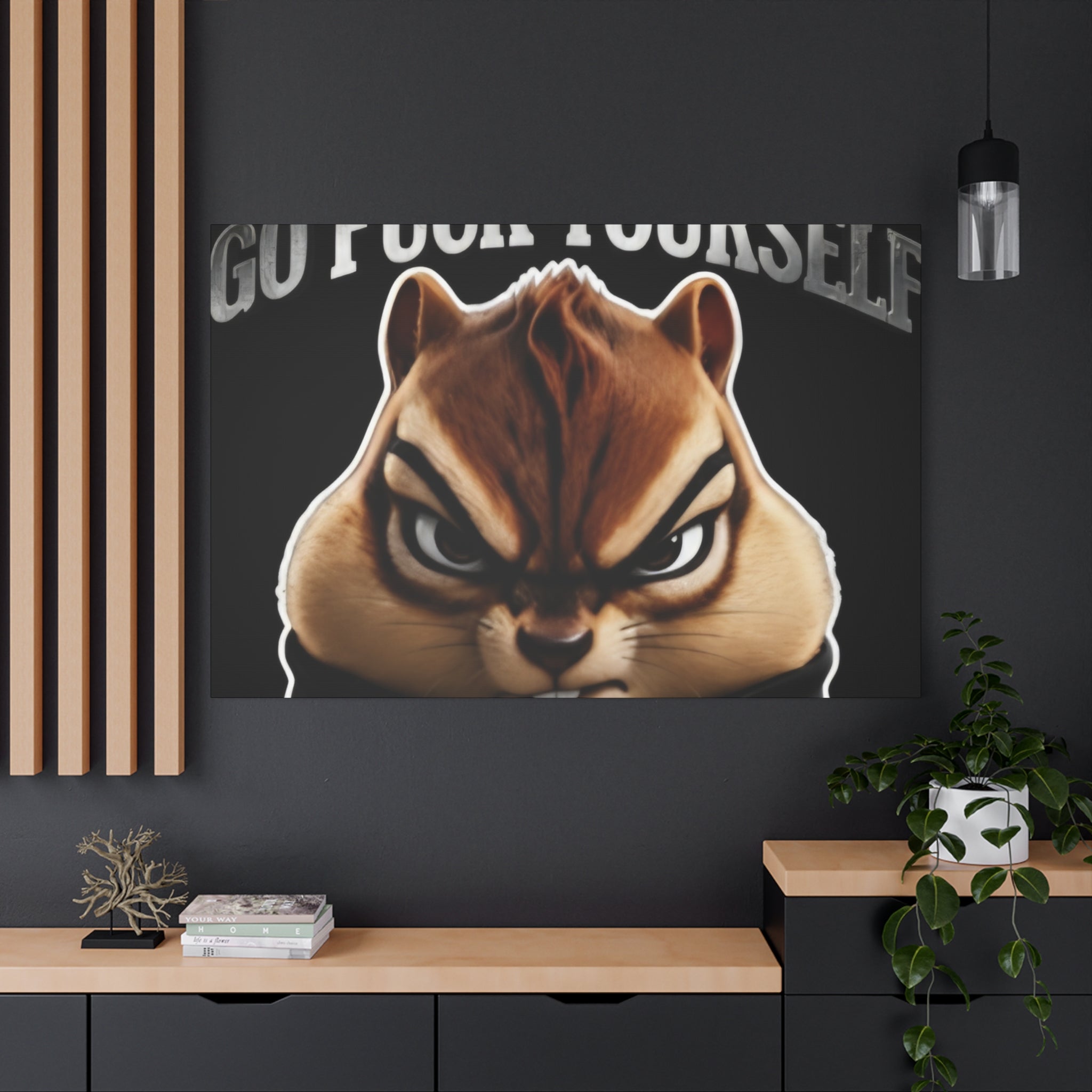 Edgy Chipmunk Canvas Print – "Go Fuck Yourself" Statement Wall Art