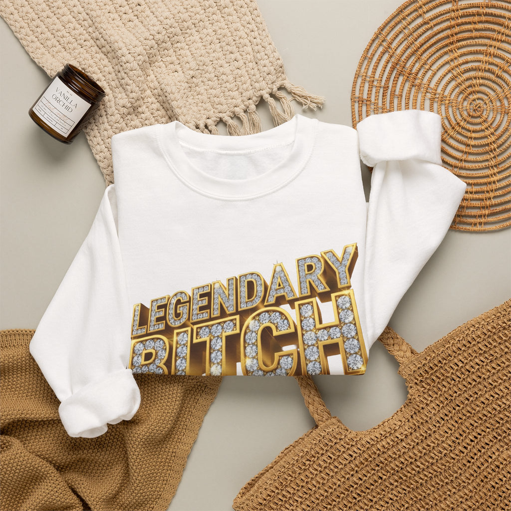 Legendary Bitch Graphic Sweatshirt – Bold Rhinestone-Style Crewneck for Women