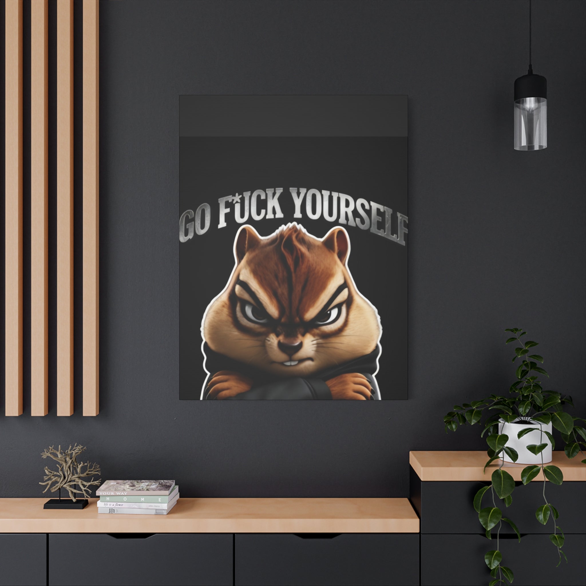 Edgy Chipmunk Canvas Print – "Go Fuck Yourself" Statement Wall Art