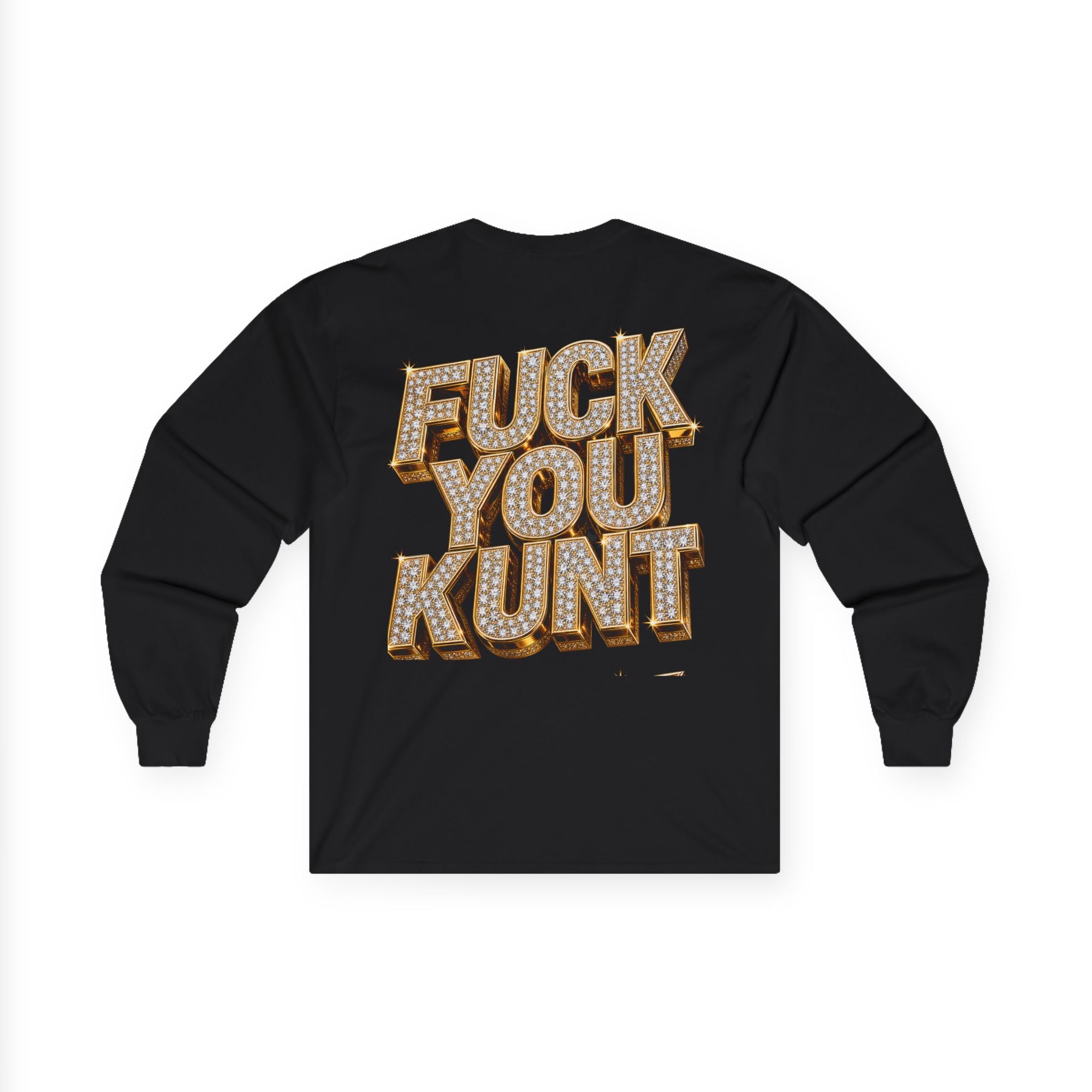 Long Sleeve Tee — Bold ‘DGAF’ Cat Graphic & Gold 3D Profanity Back