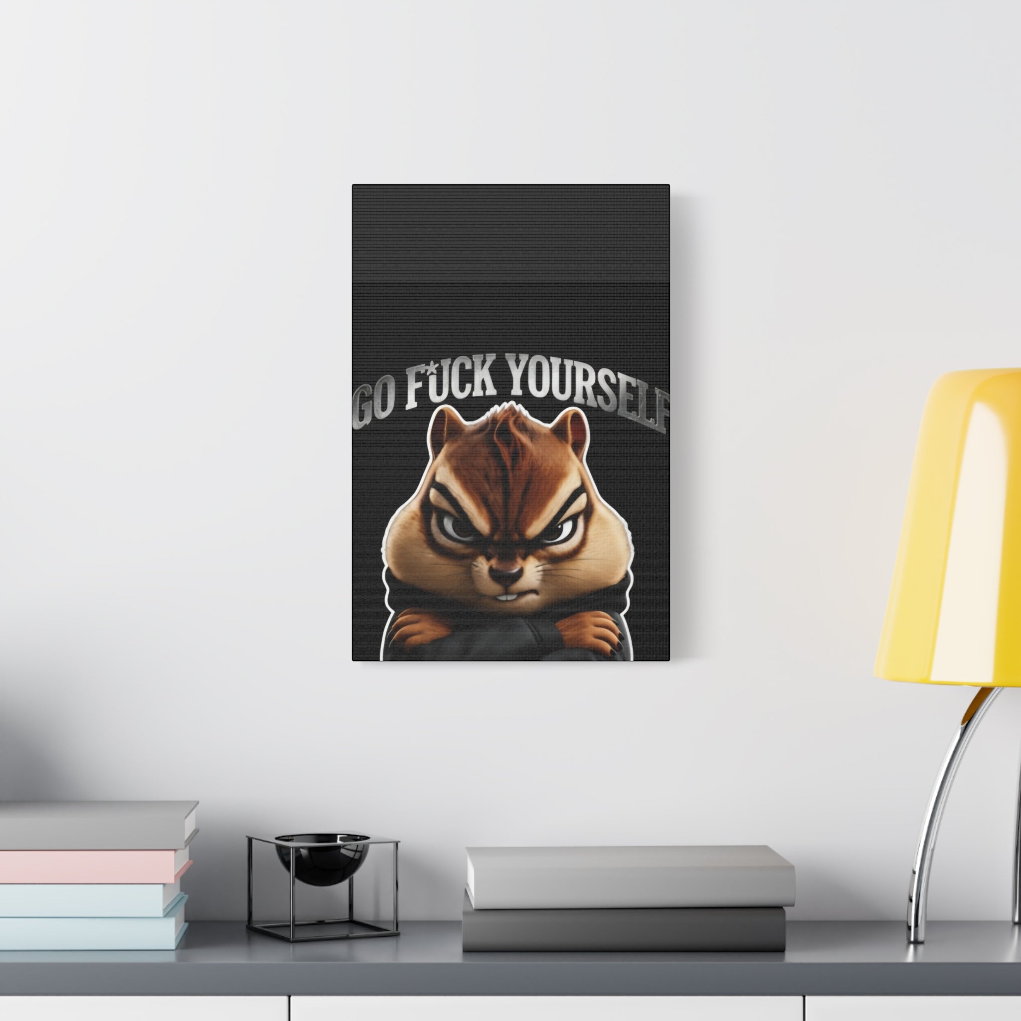 Edgy Chipmunk Canvas Print – "Go Fuck Yourself" Statement Wall Art