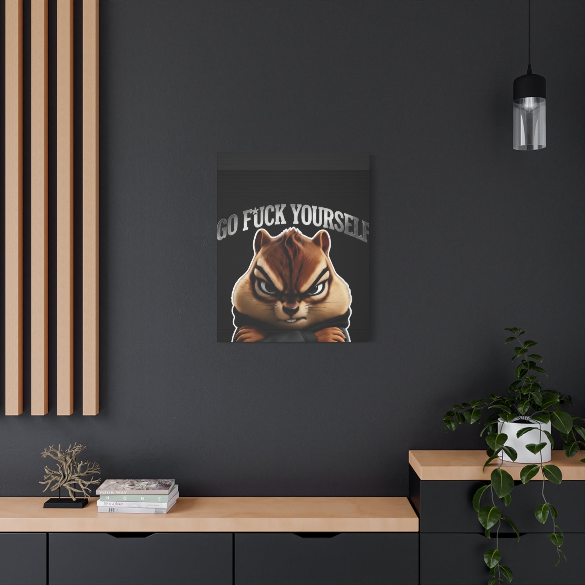 Edgy Chipmunk Canvas Print – "Go Fuck Yourself" Statement Wall Art