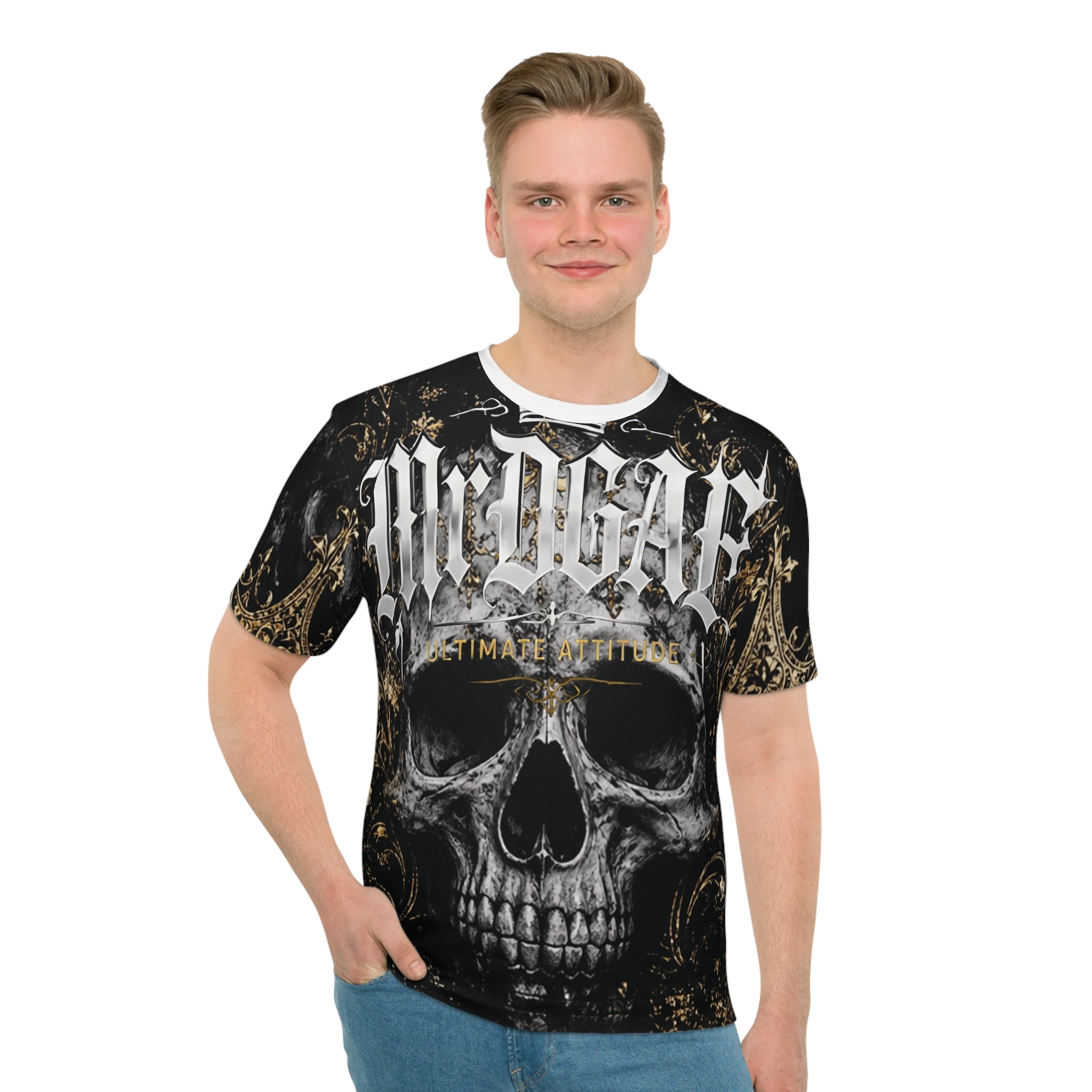 Skull Gothic Tee — "Medusa Ultimate Attitude" All-Over Print T-Shirt - mrdgaf.shop