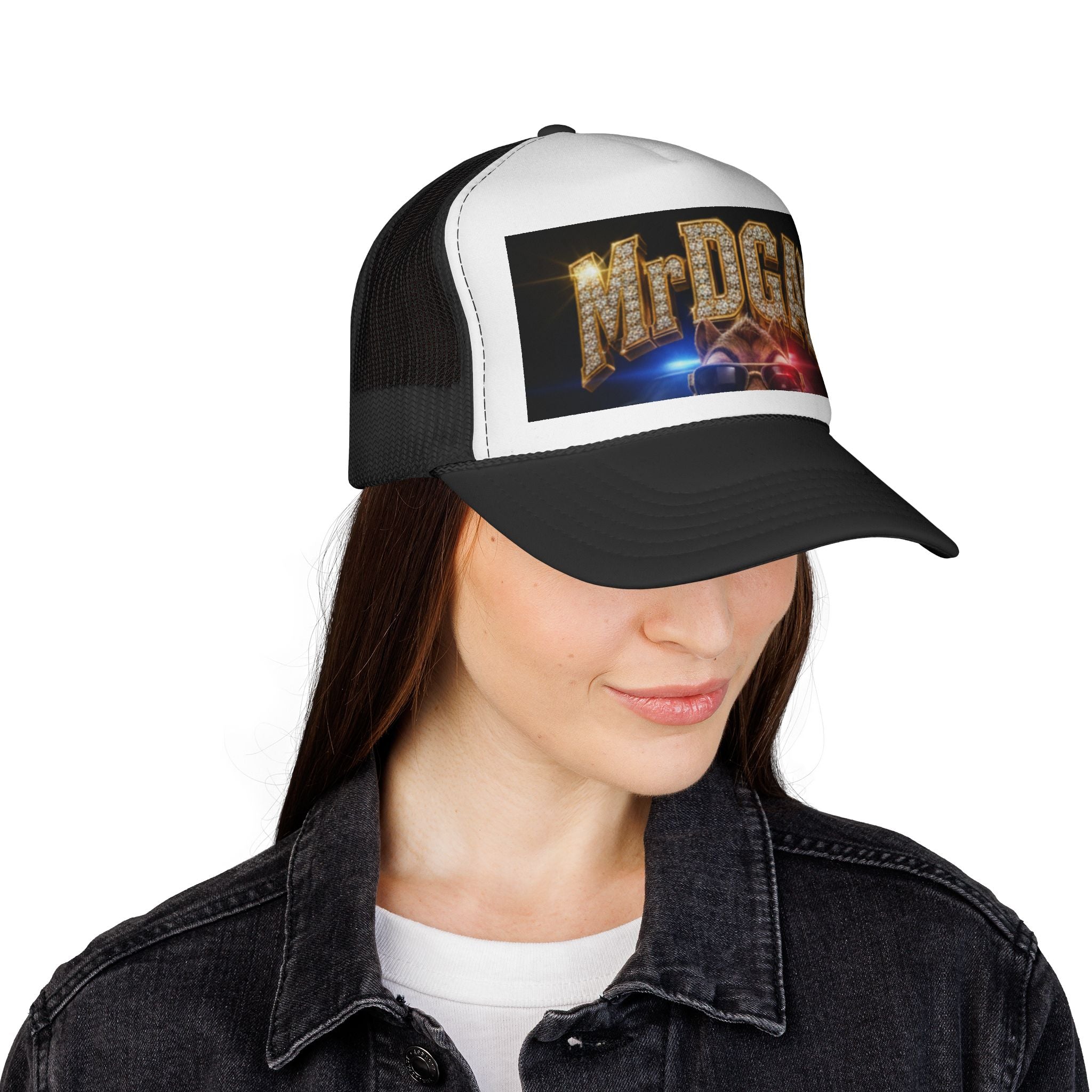 Mr. DGAF Trucker Cap — Bold Retro Marquee Logo Snapback