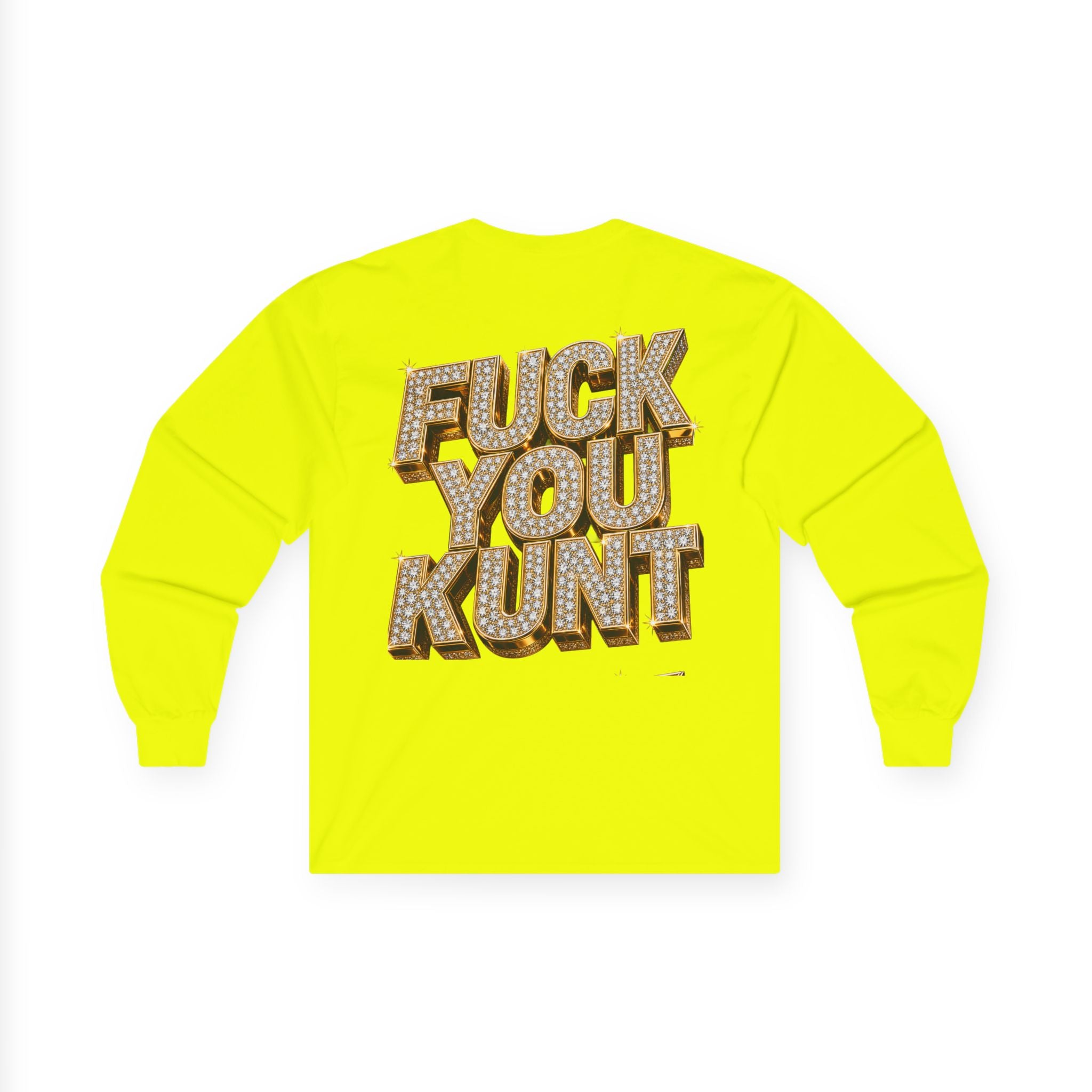 Long Sleeve Tee — Bold ‘DGAF’ Cat Graphic & Gold 3D Profanity Back
