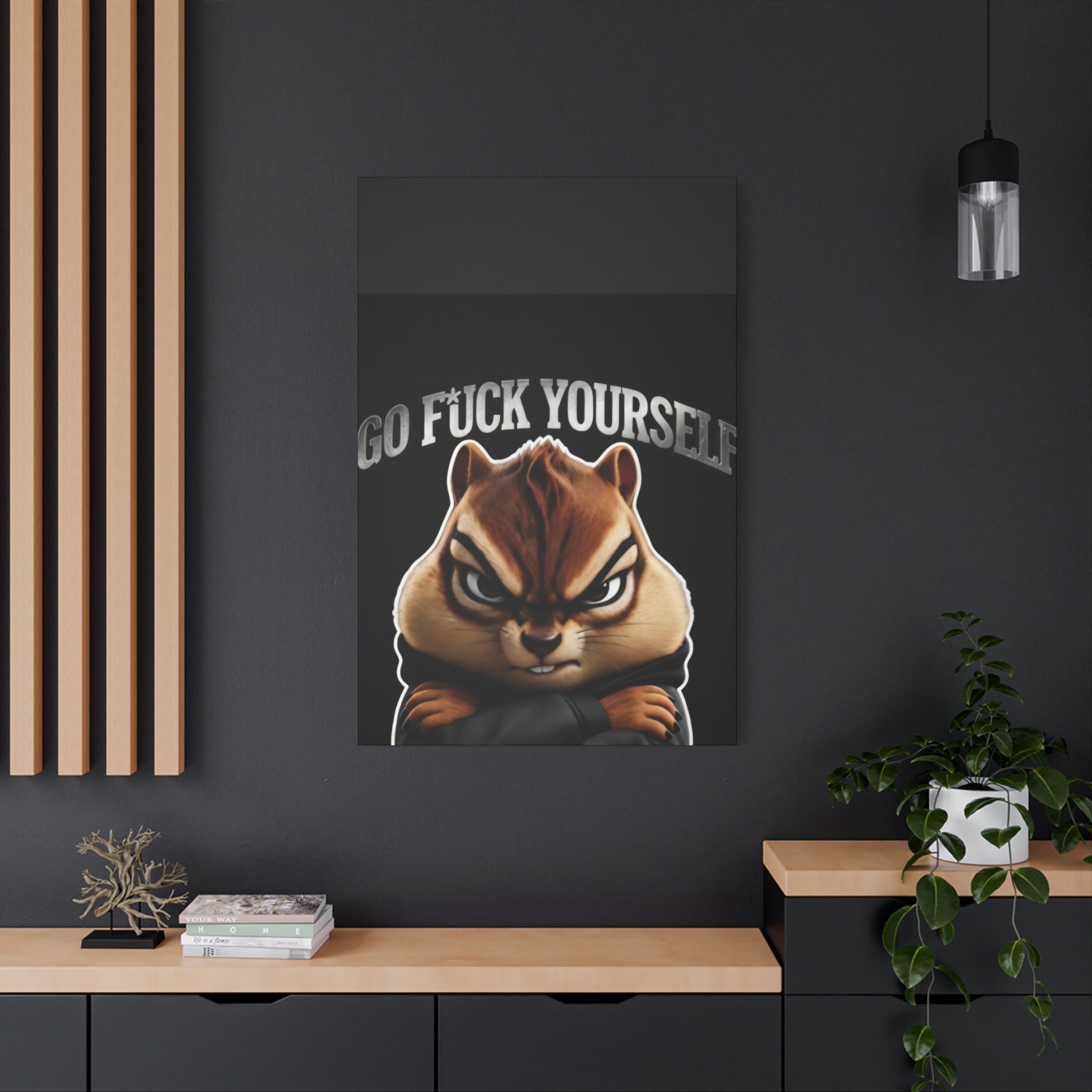 Edgy Chipmunk Canvas Print – "Go Fuck Yourself" Statement Wall Art