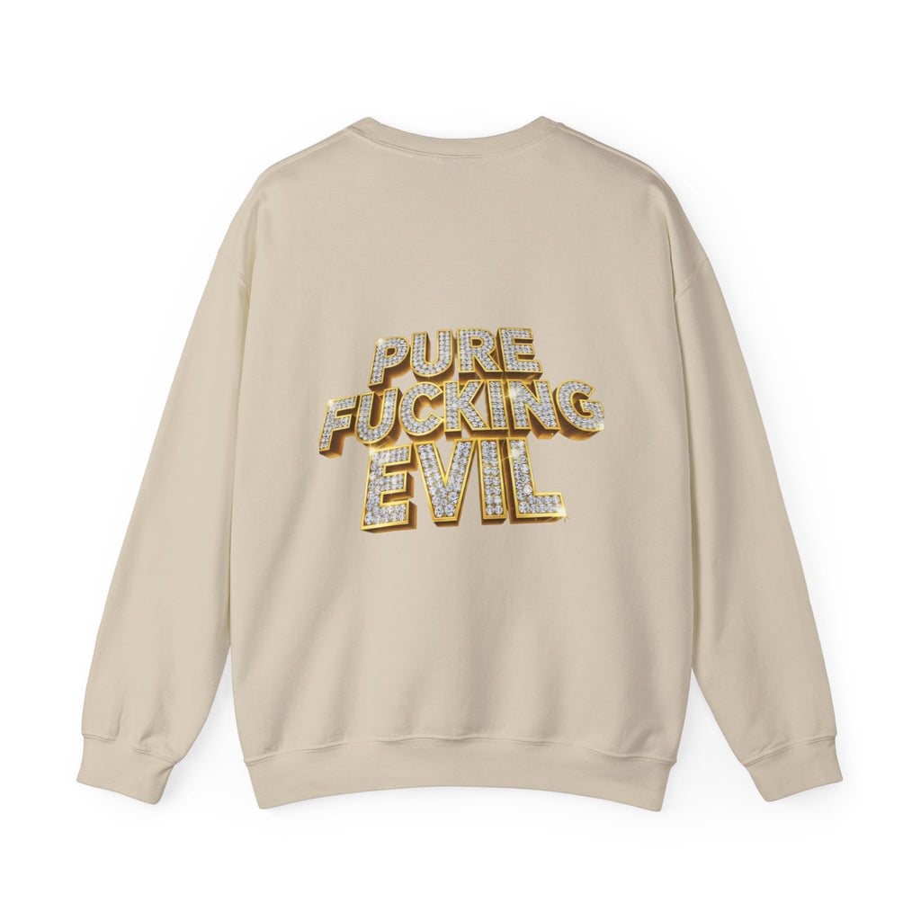 Crewneck Sweatshirt — 'Pure Fucking Evil' Graphic Pullover with Masked Bear Design