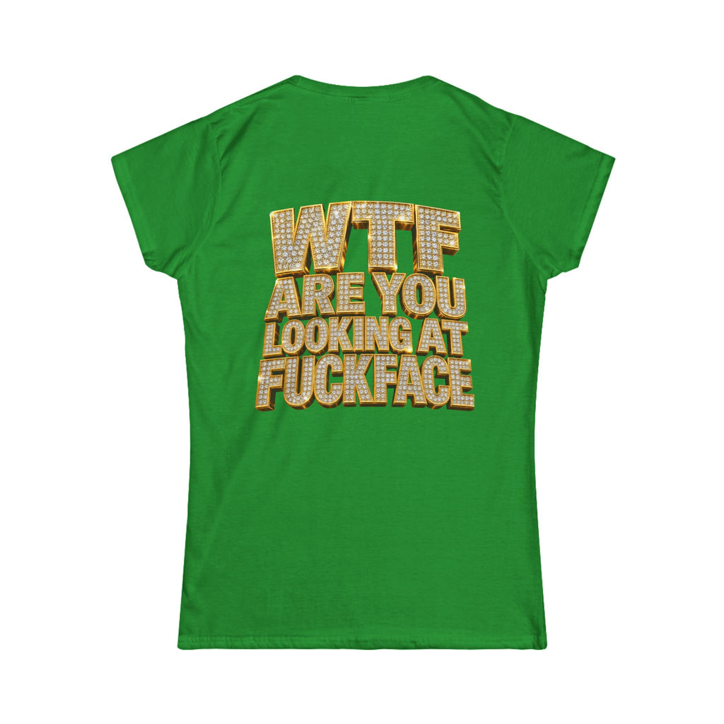 Women's Tee — 'Midgaf' Cartoon Front & Bold 'WTF Are You Looking At, Fuckface' Back