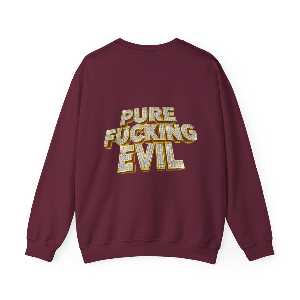 Crewneck Sweatshirt — 'Pure Fucking Evil' Graphic Pullover with Masked Bear Design