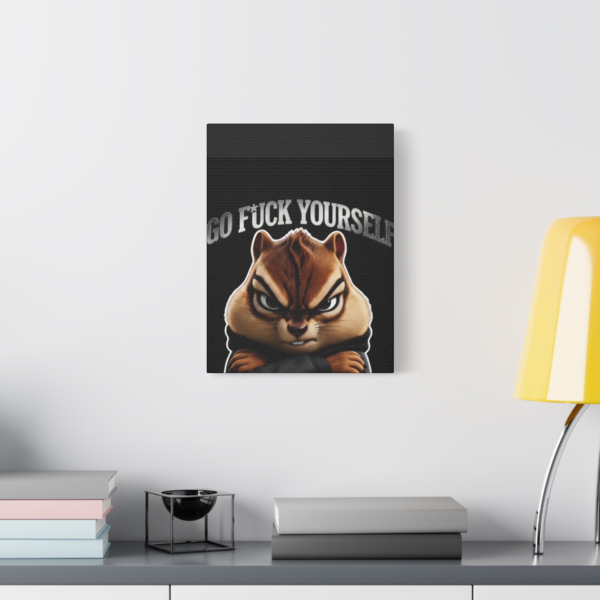 Edgy Chipmunk Canvas Print – "Go Fuck Yourself" Statement Wall Art
