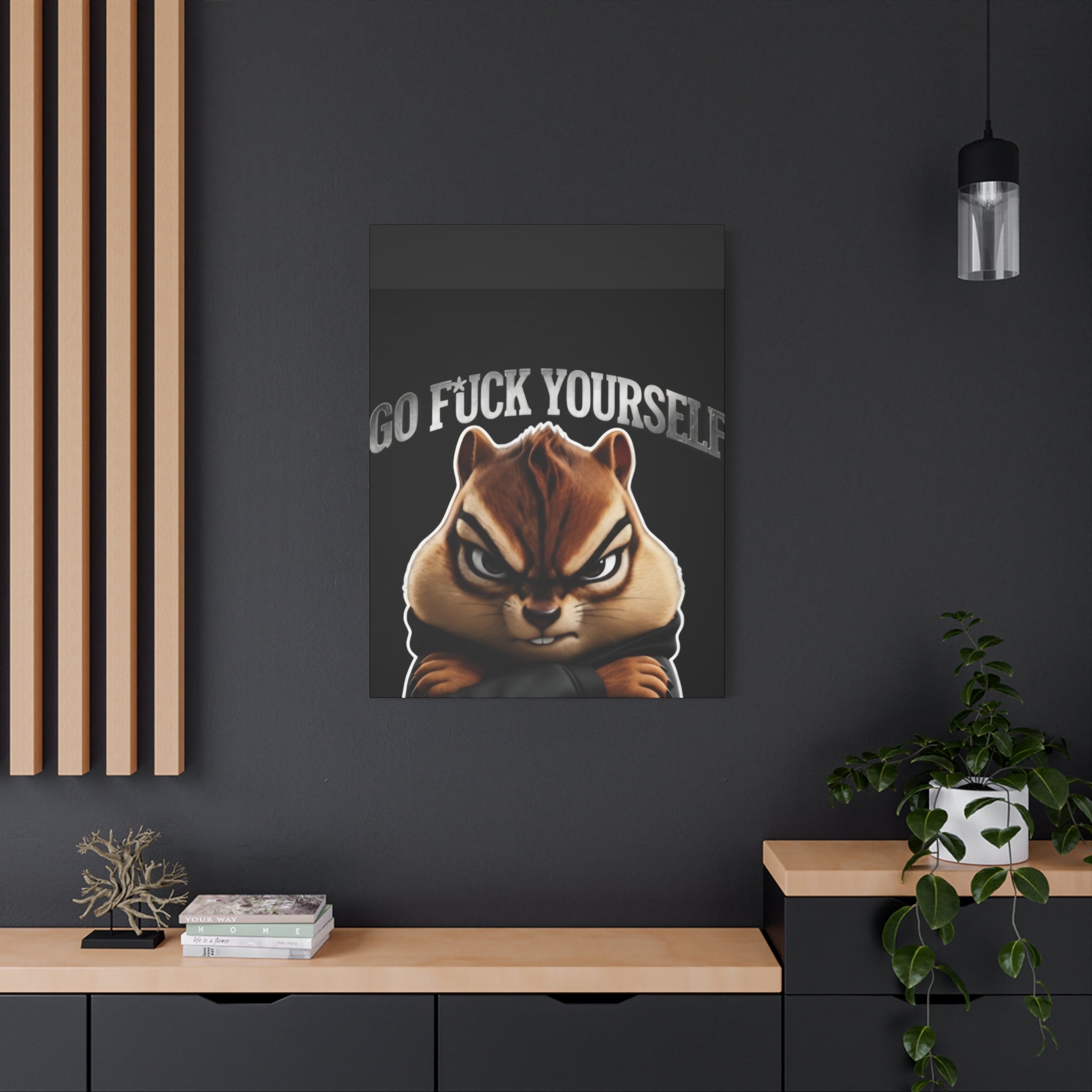 Edgy Chipmunk Canvas Print – "Go Fuck Yourself" Statement Wall Art