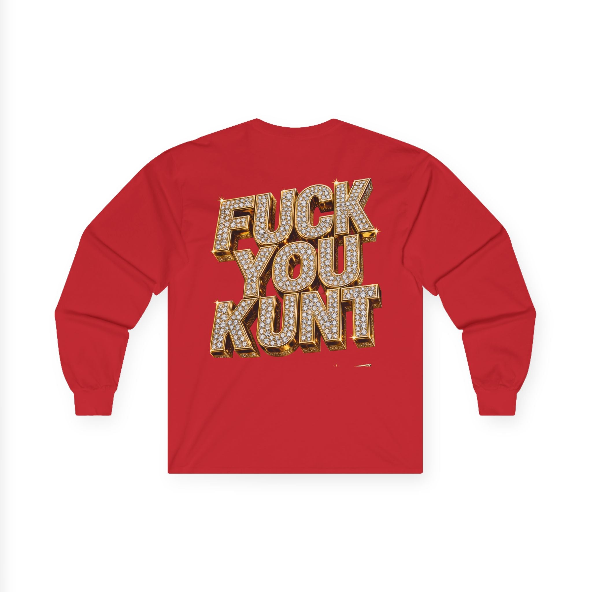Long Sleeve Tee — Bold ‘DGAF’ Cat Graphic & Gold 3D Profanity Back