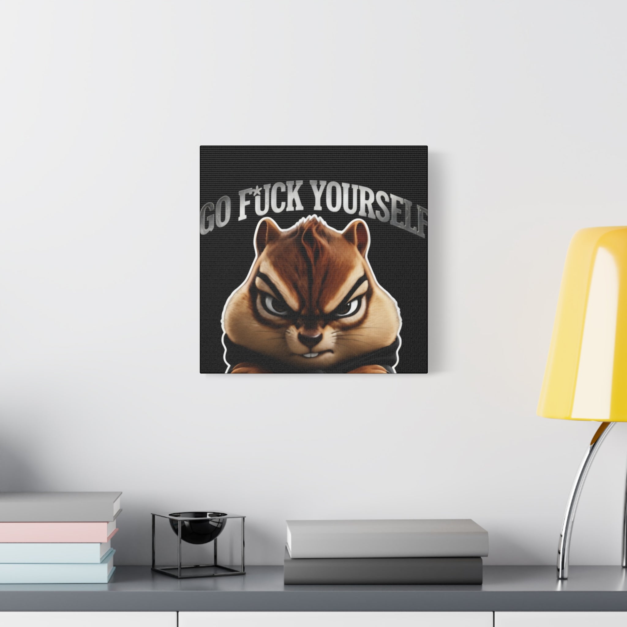 Edgy Chipmunk Canvas Print – "Go Fuck Yourself" Statement Wall Art