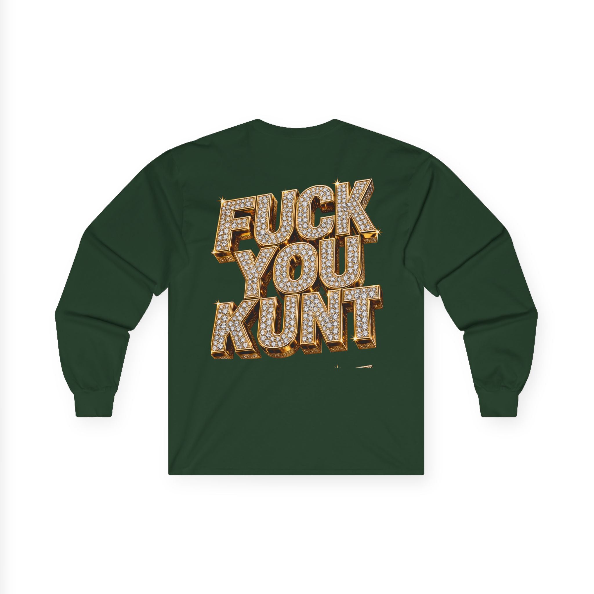 Long Sleeve Tee — Bold ‘DGAF’ Cat Graphic & Gold 3D Profanity Back
