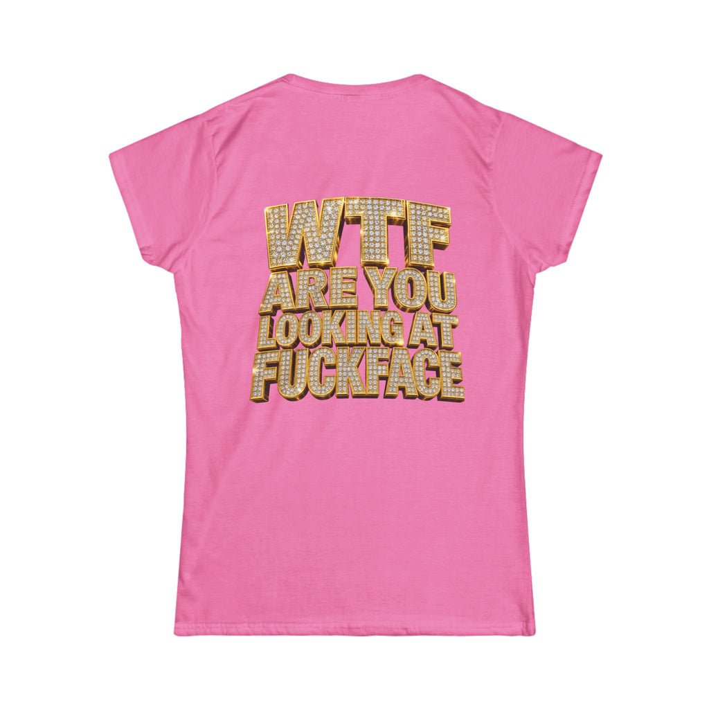 Women's Tee — 'Midgaf' Cartoon Front & Bold 'WTF Are You Looking At, Fuckface' Back