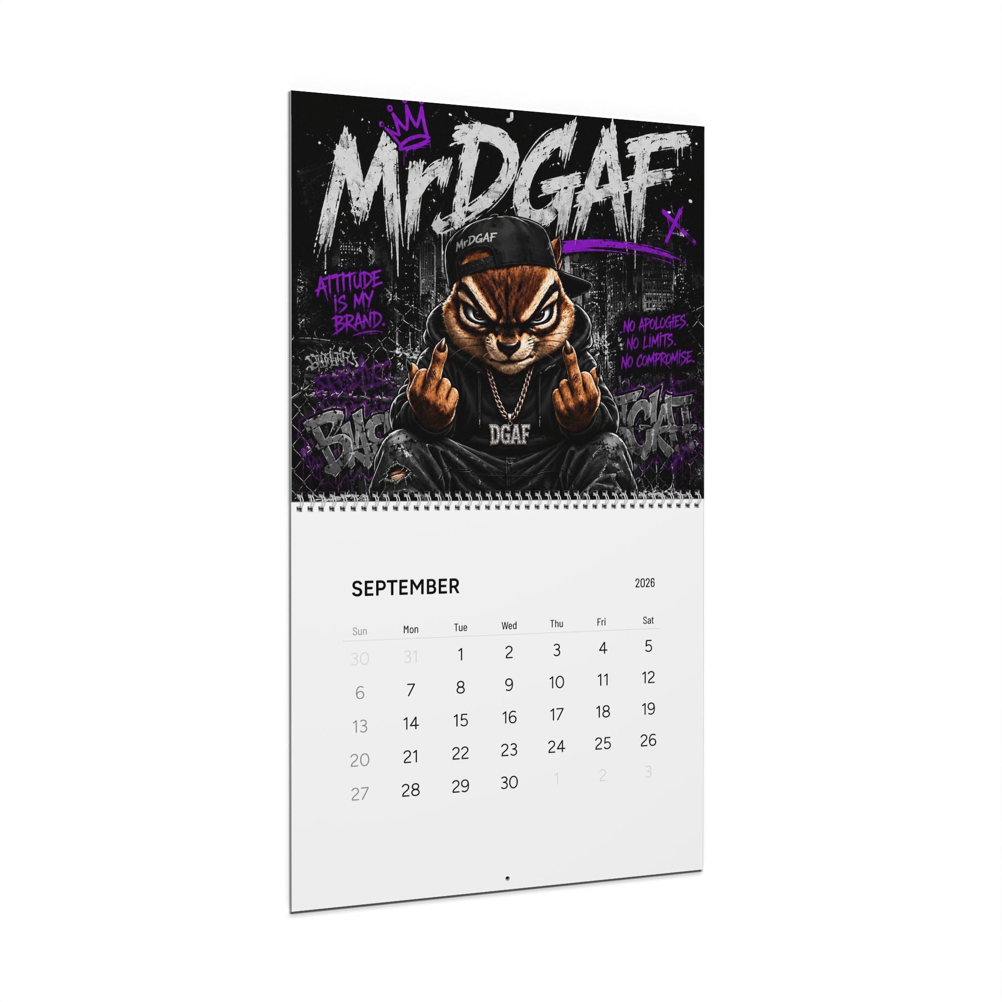 2026 'Unbothered' Wall Calendar — Funny Chipmunk / Mr. DGAF Monthly Calendar