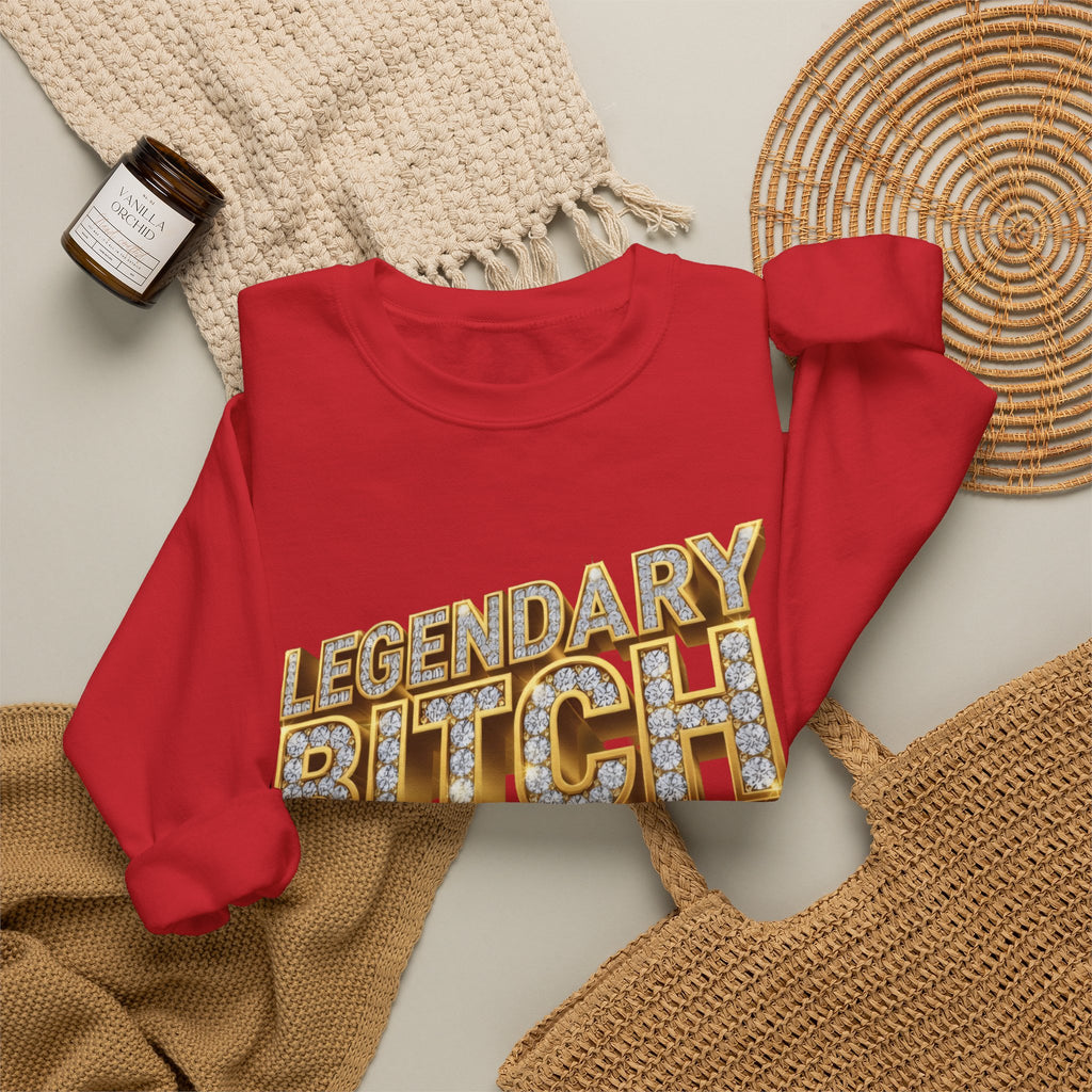 Legendary Bitch Graphic Sweatshirt – Bold Rhinestone-Style Crewneck for Women