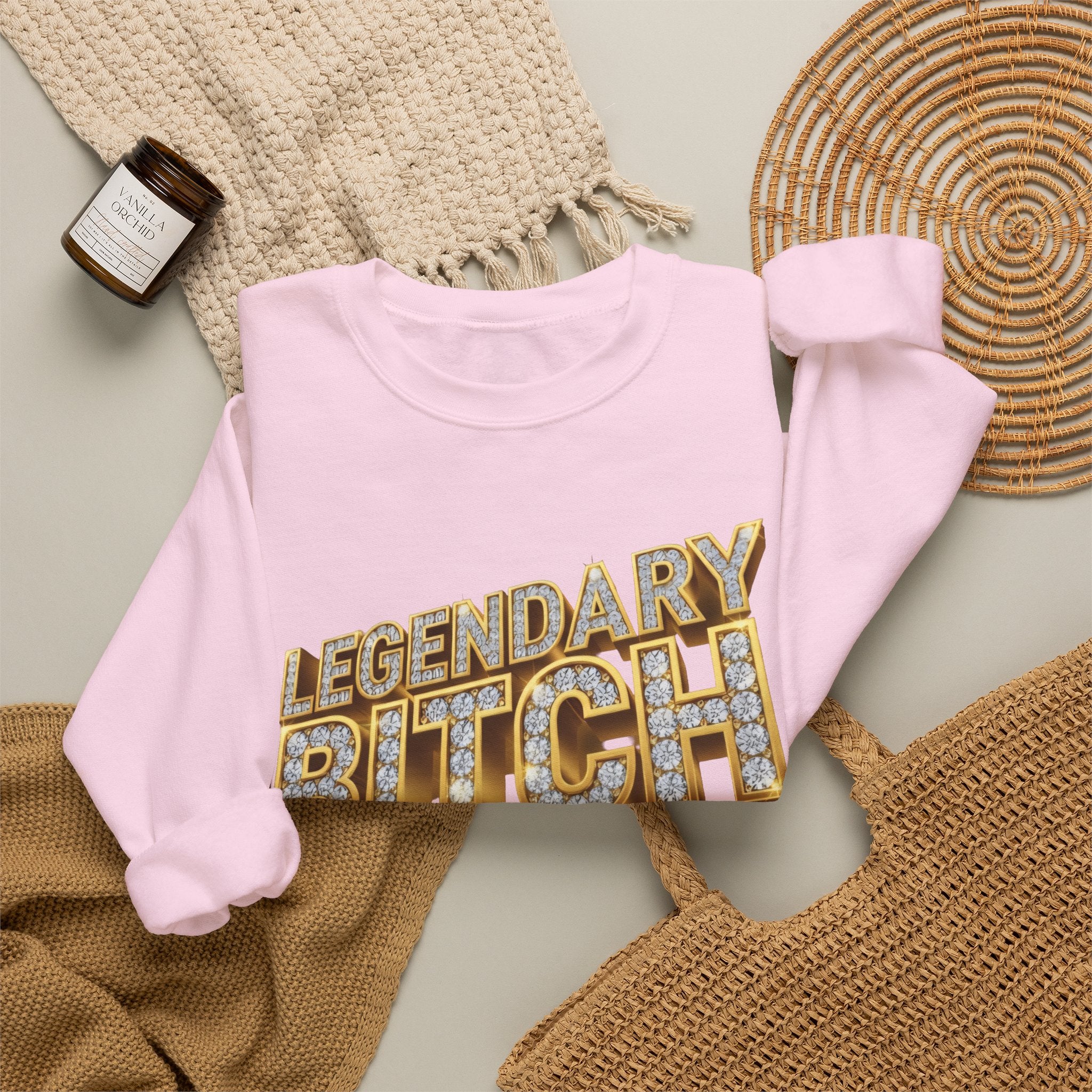 Legendary Bitch Graphic Sweatshirt – Bold Rhinestone-Style Crewneck for Women