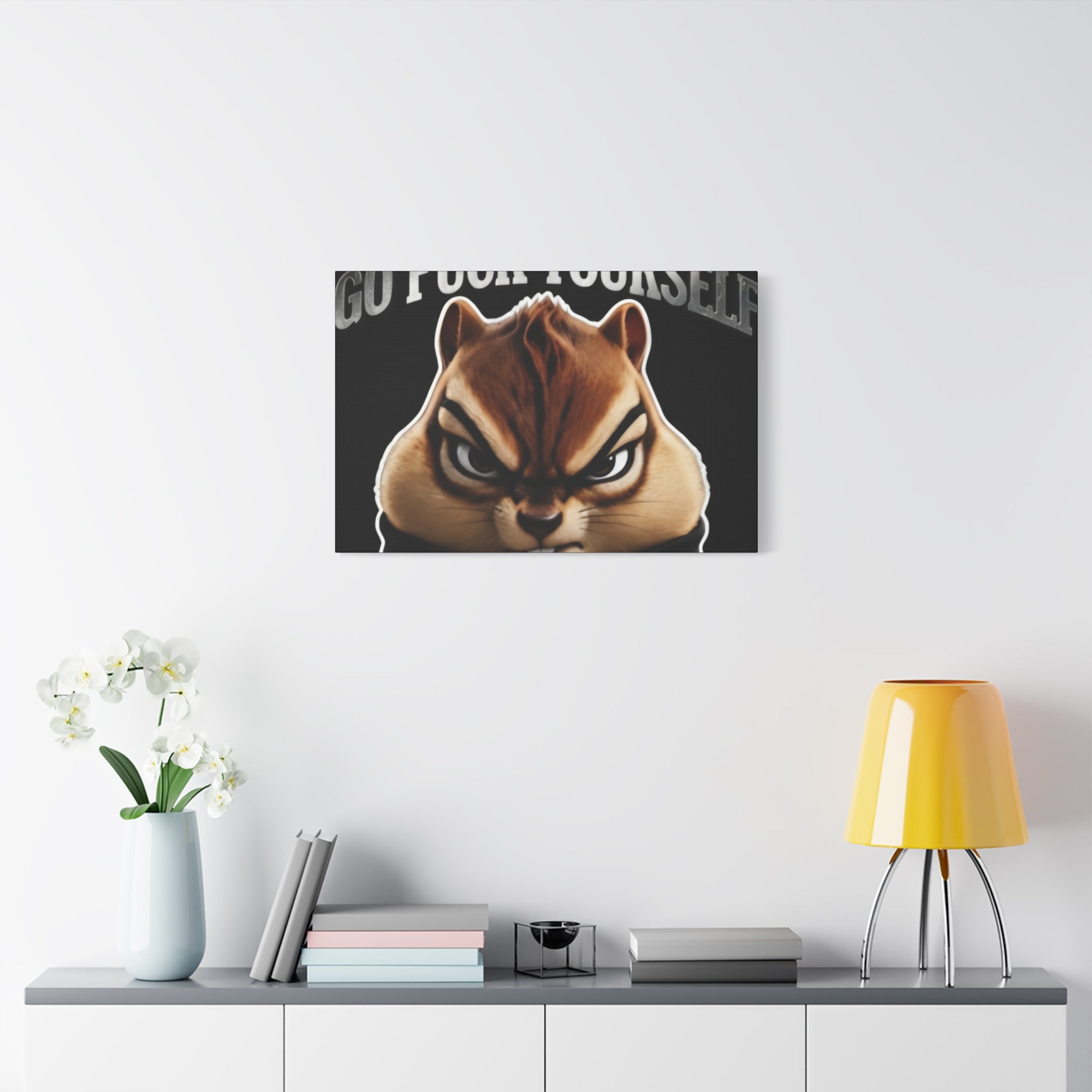 Edgy Chipmunk Canvas Print – "Go Fuck Yourself" Statement Wall Art