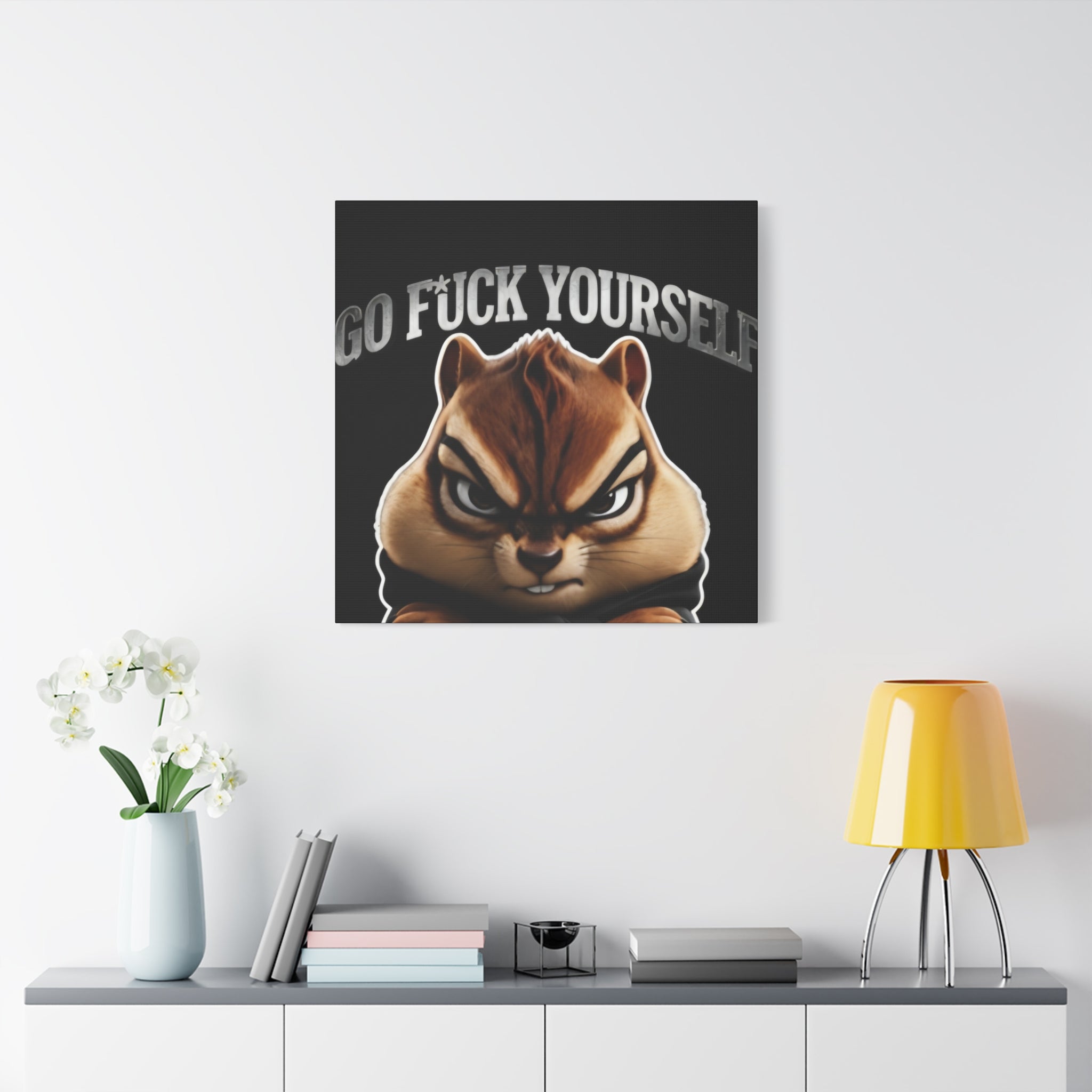 Edgy Chipmunk Canvas Print – "Go Fuck Yourself" Statement Wall Art