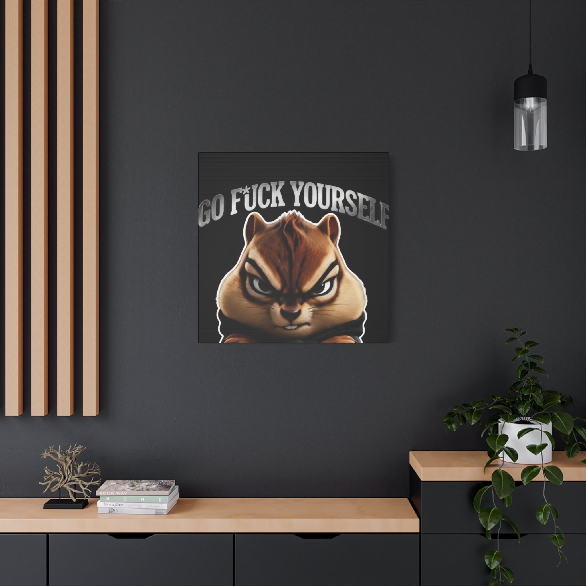 Edgy Chipmunk Canvas Print – "Go Fuck Yourself" Statement Wall Art