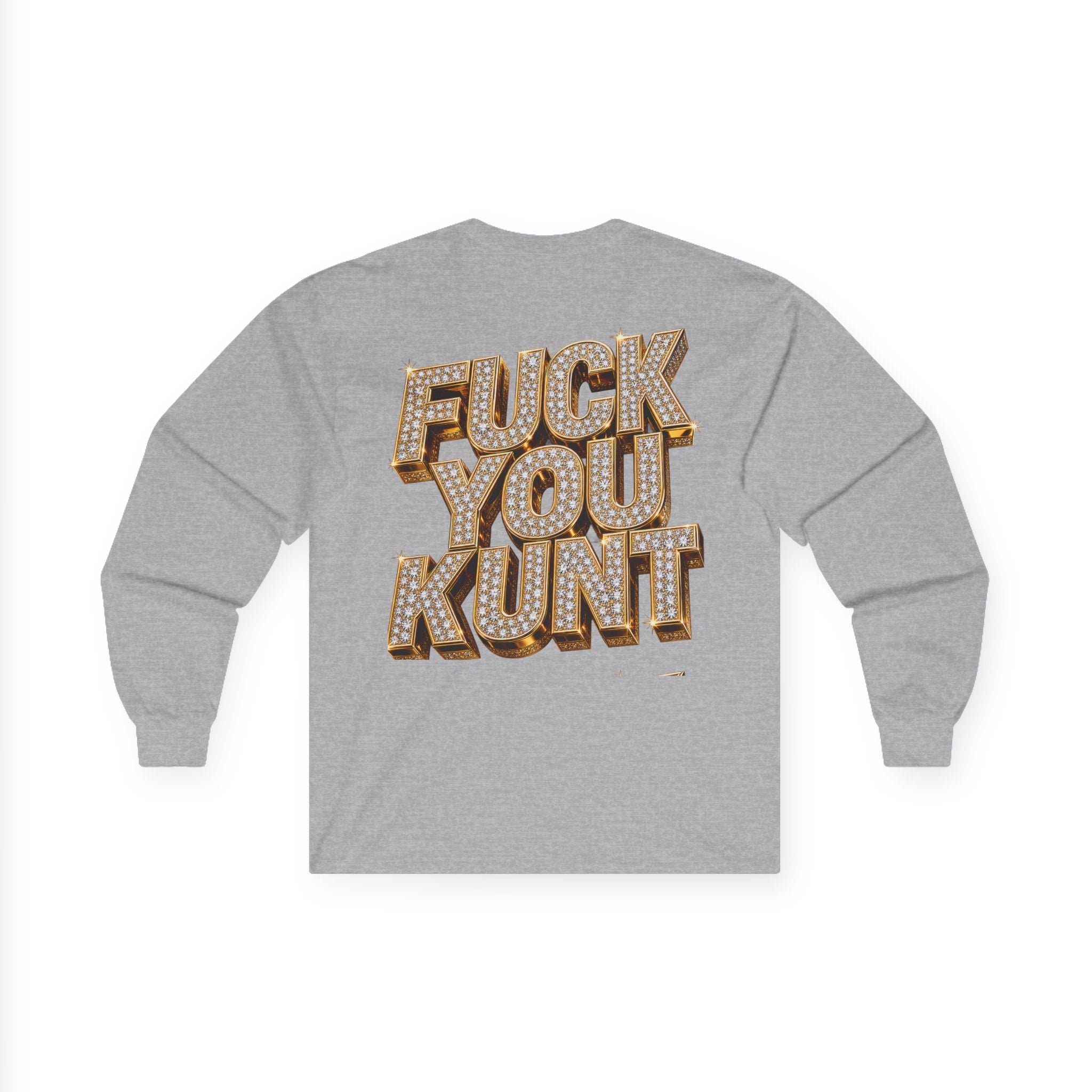 Long Sleeve Tee — Bold ‘DGAF’ Cat Graphic & Gold 3D Profanity Back