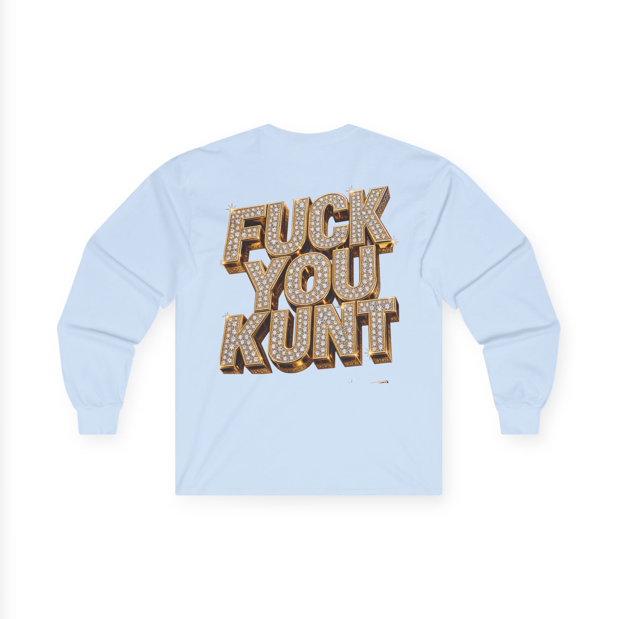 Long Sleeve Tee — Bold ‘DGAF’ Cat Graphic & Gold 3D Profanity Back