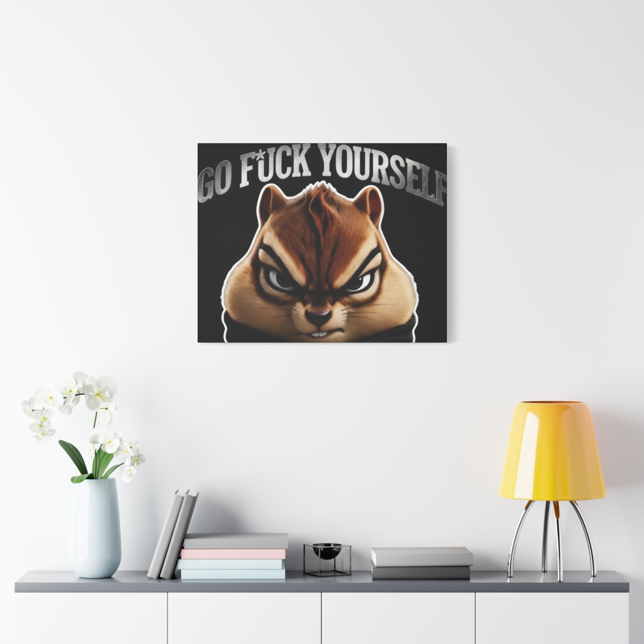 Edgy Chipmunk Canvas Print – "Go Fuck Yourself" Statement Wall Art