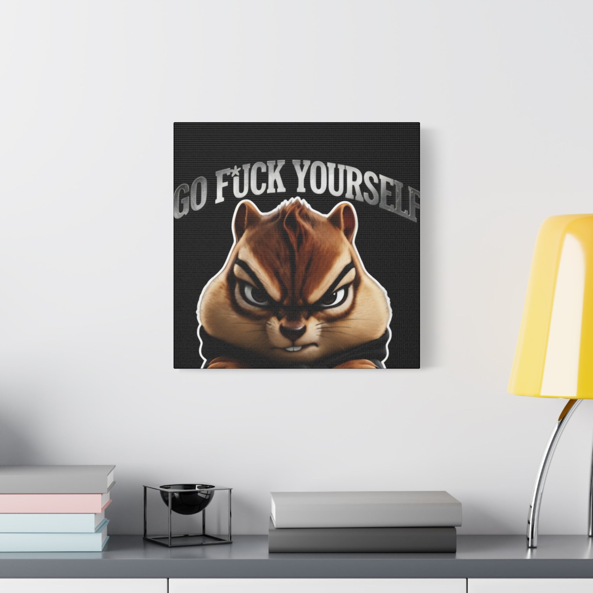 Edgy Chipmunk Canvas Print – "Go Fuck Yourself" Statement Wall Art