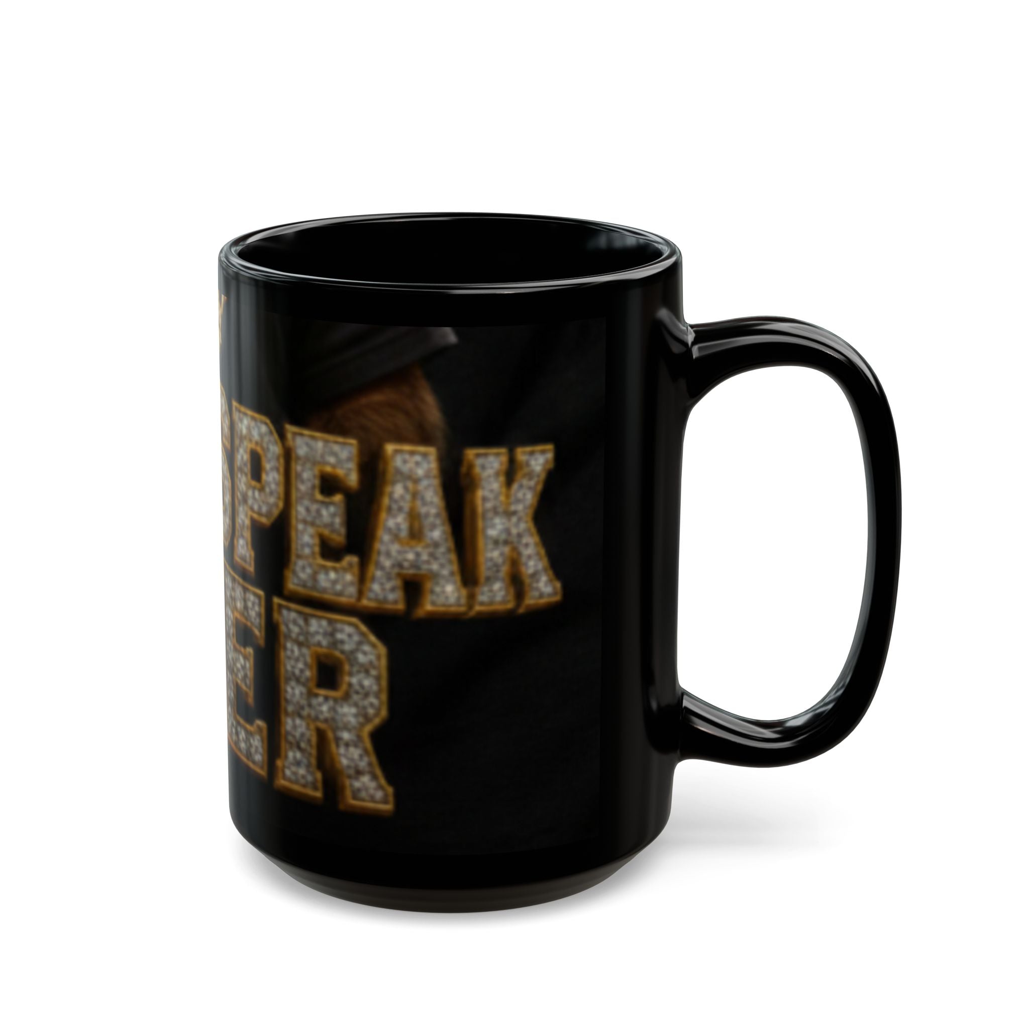 Black Mug — 'Don't Speak, I Do My Poker' Gold Chain Diamond Text Coffee Cup