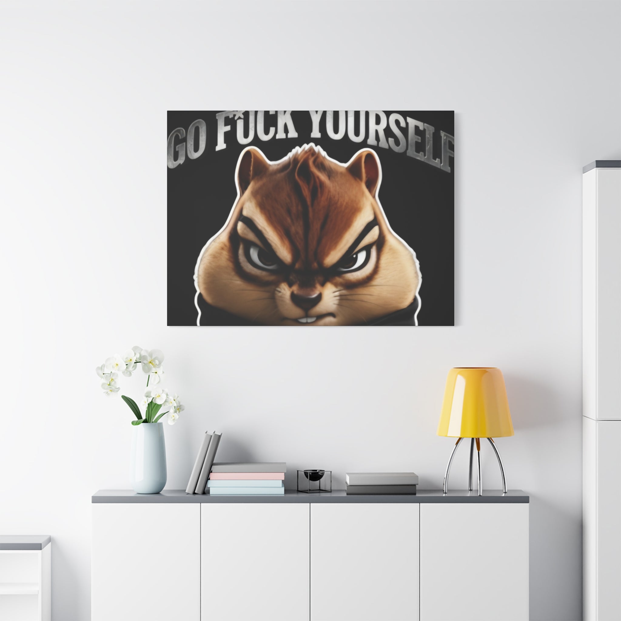 Edgy Chipmunk Canvas Print – "Go Fuck Yourself" Statement Wall Art