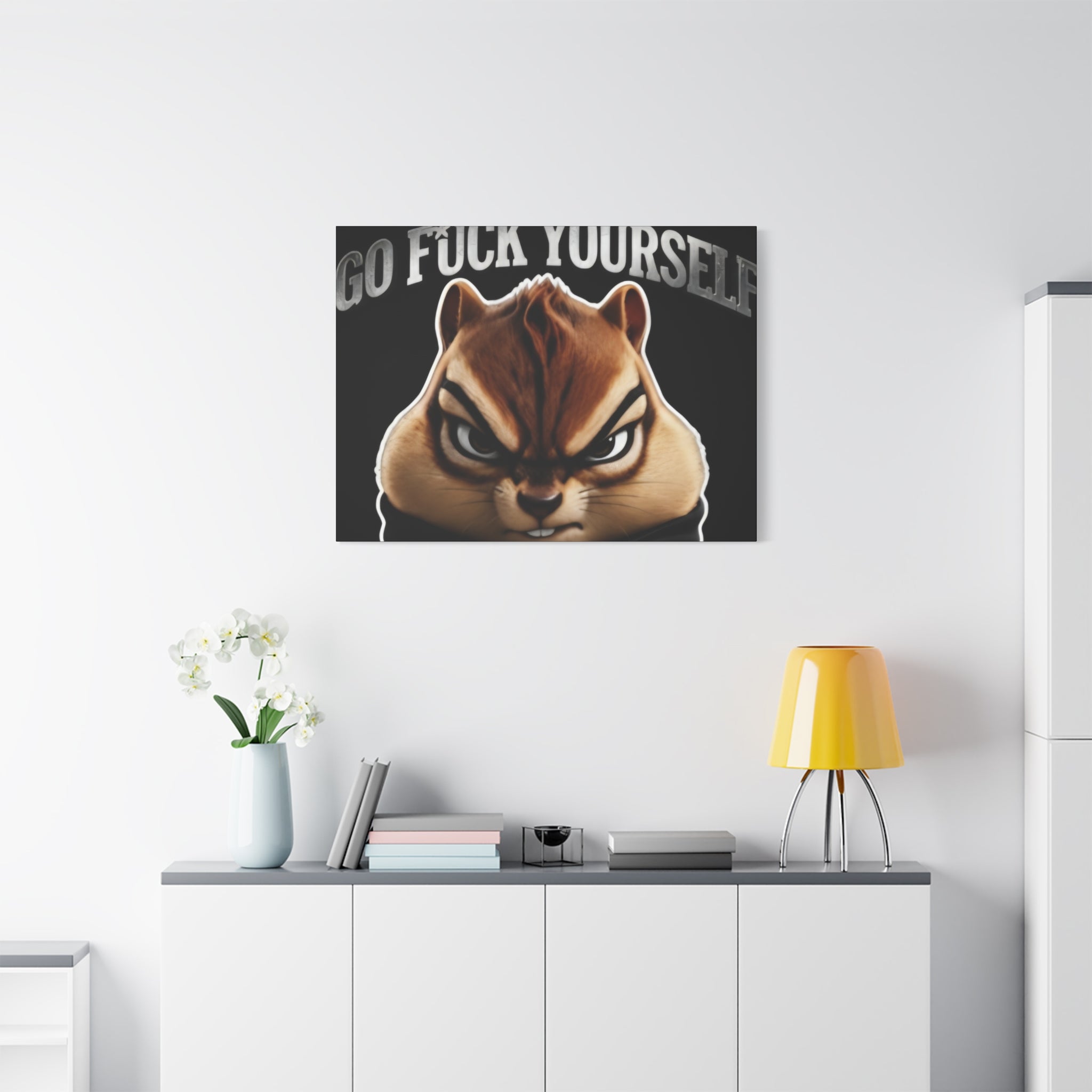 Edgy Chipmunk Canvas Print – "Go Fuck Yourself" Statement Wall Art
