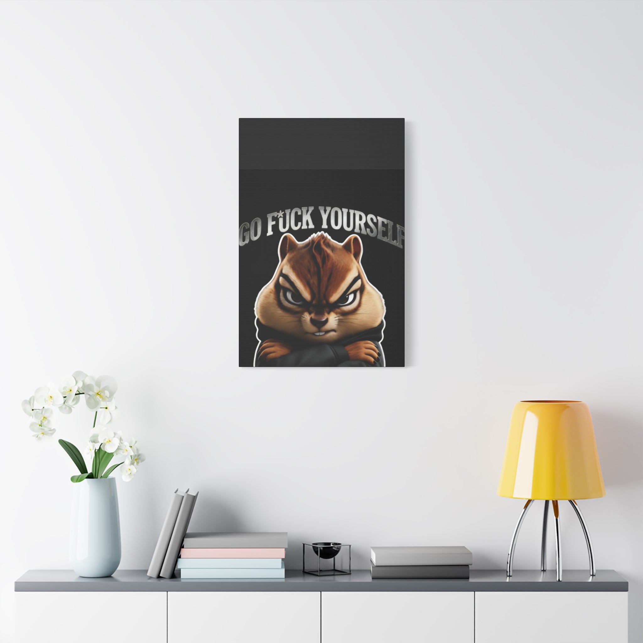 Edgy Chipmunk Canvas Print – "Go Fuck Yourself" Statement Wall Art