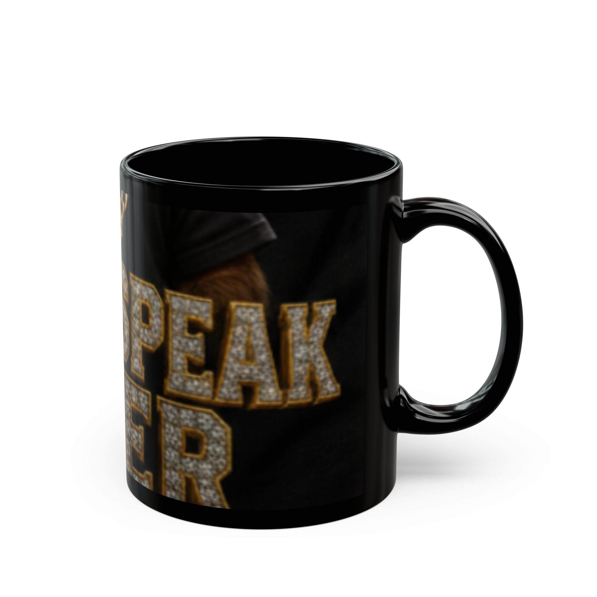 Black Mug — 'Don't Speak, I Do My Poker' Gold Chain Diamond Text Coffee Cup