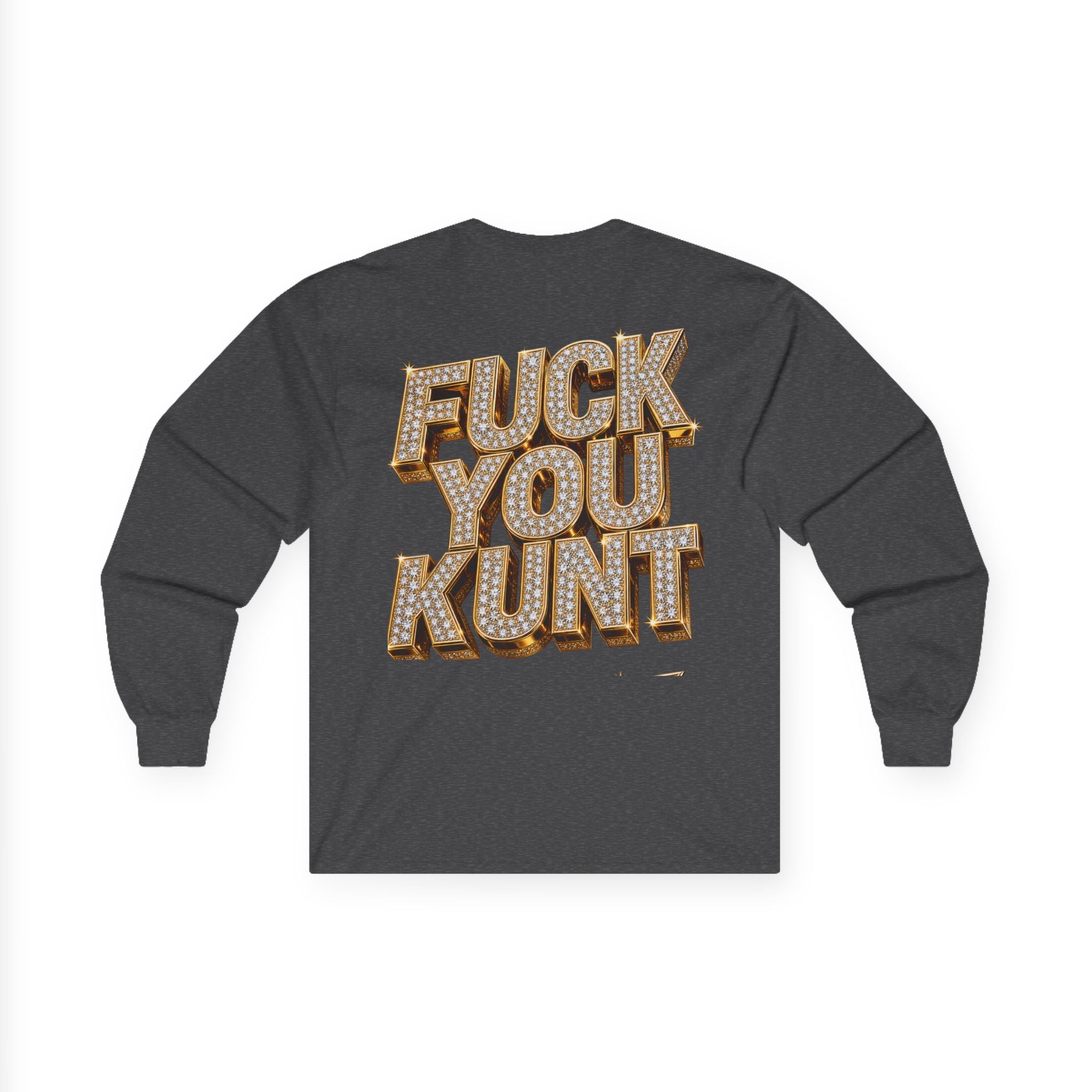 Long Sleeve Tee — Bold ‘DGAF’ Cat Graphic & Gold 3D Profanity Back