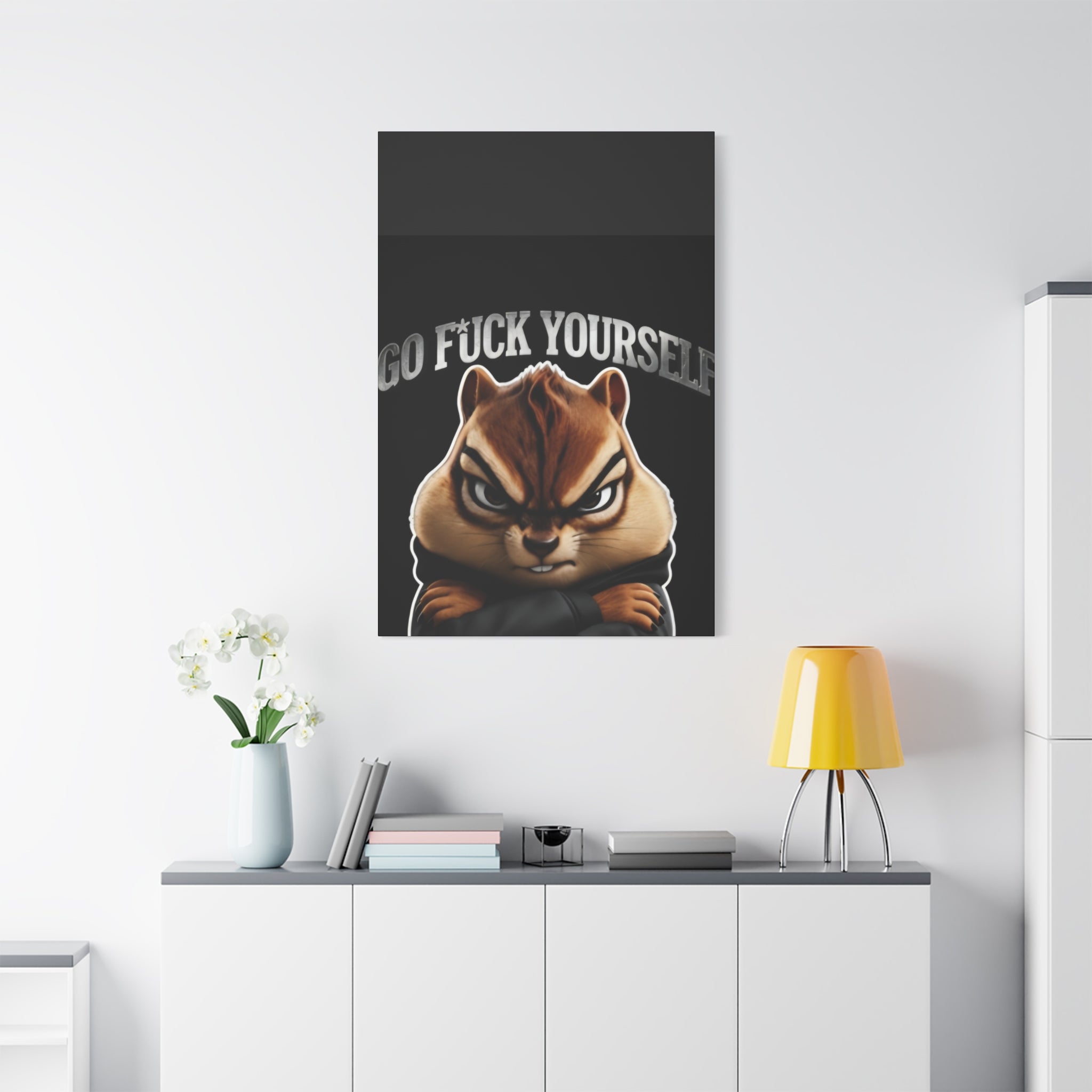 Edgy Chipmunk Canvas Print – "Go Fuck Yourself" Statement Wall Art