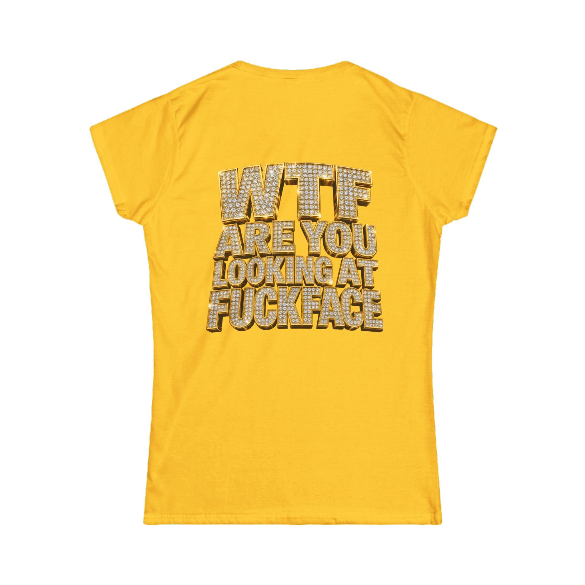 Women's Tee — 'Midgaf' Cartoon Front & Bold 'WTF Are You Looking At, Fuckface' Back